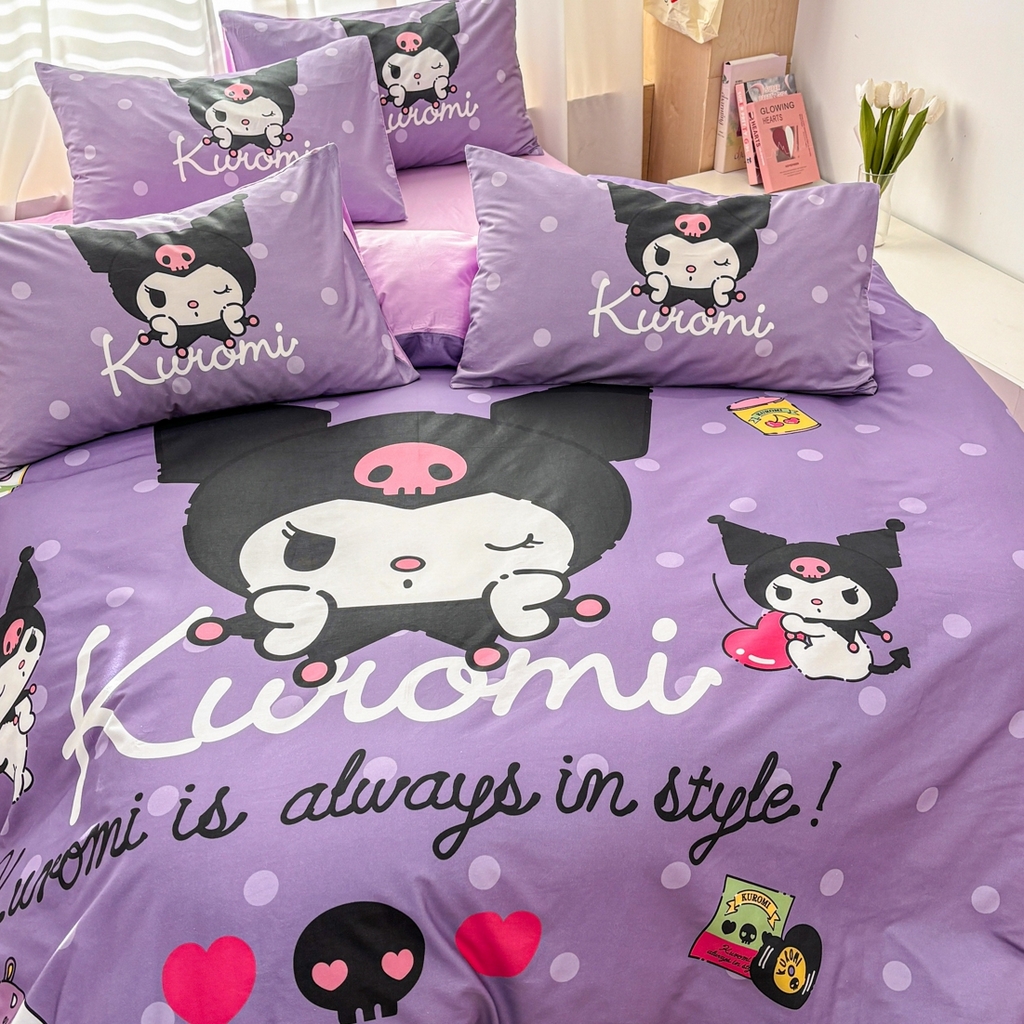 91家纺网 家纺一手货源 找家纺 孩子王家纺 2026新款卡通全棉纯棉正版授权大版三丽鸥系列四件套 圆点库洛米