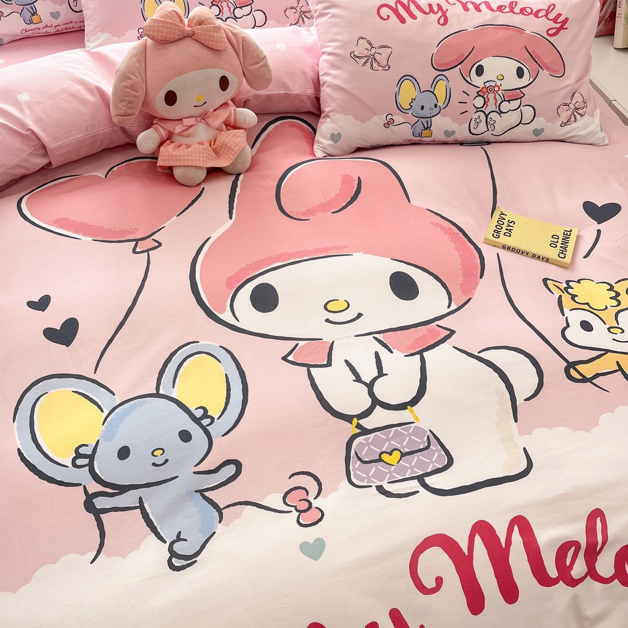 91家纺网 家纺一手货源 找家纺 孩子王家纺 2026新款卡通全棉纯棉正版授权大版三丽鸥系列四件套 卡哇伊美乐蒂