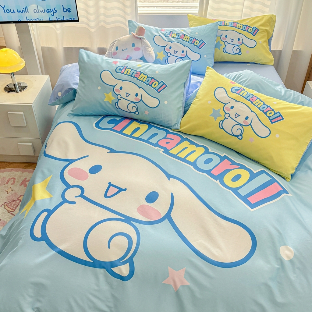 91家纺网 家纺一手货源 找家纺 孩子王家纺 2026新款卡通全棉纯棉正版授权大版三丽鸥系列四件套 星光大耳狗