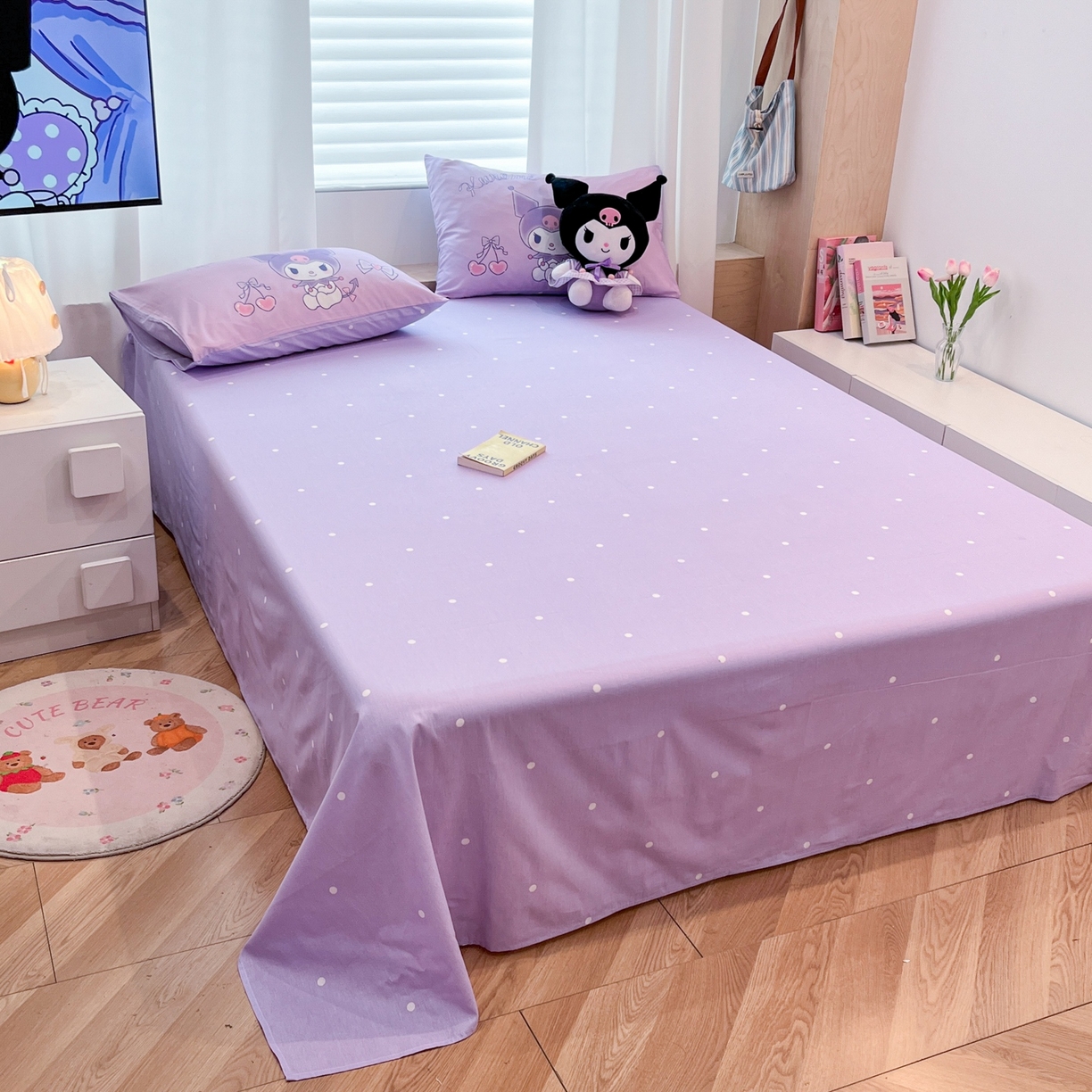 91家纺网 家纺一手货源 找家纺 孩子王家纺 2026新款卡通全棉纯棉正版授权大版三丽鸥系列四件套 幸运库洛米