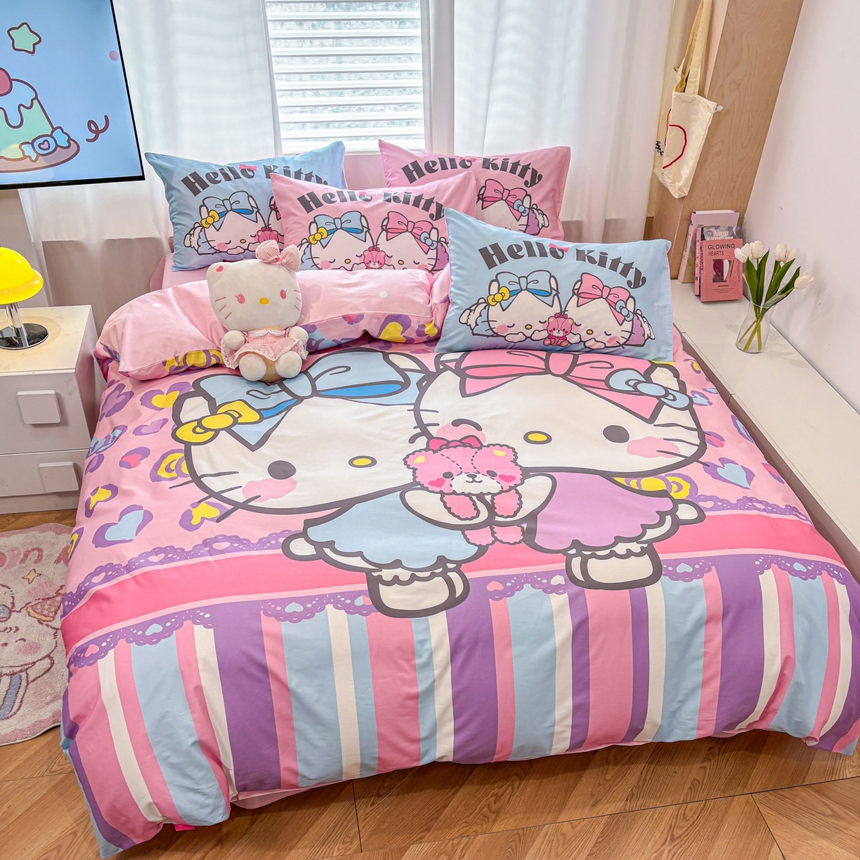 91家纺网 家纺一手货源 找家纺 孩子王家纺 2026新款卡通全棉纯棉正版授权大版三丽鸥系列四件套 kt双子星