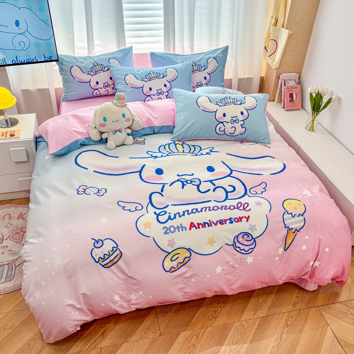 91家纺网 家纺一手货源 找家纺 孩子王家纺 2026新款卡通全棉纯棉正版授权大版三丽鸥系列四件套 闪亮玉桂狗