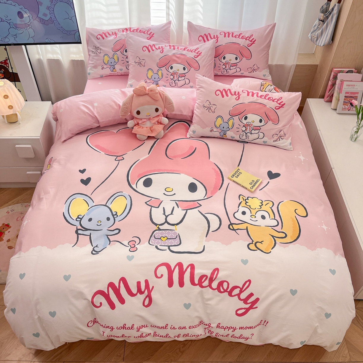 91家纺网 家纺一手货源 找家纺 孩子王家纺 2026新款卡通全棉纯棉正版授权大版三丽鸥系列四件套 卡哇伊美乐蒂