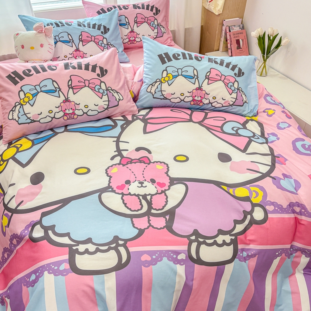 91家纺网 家纺一手货源 找家纺 孩子王家纺 2026新款卡通全棉纯棉正版授权大版三丽鸥系列四件套 kt双子星