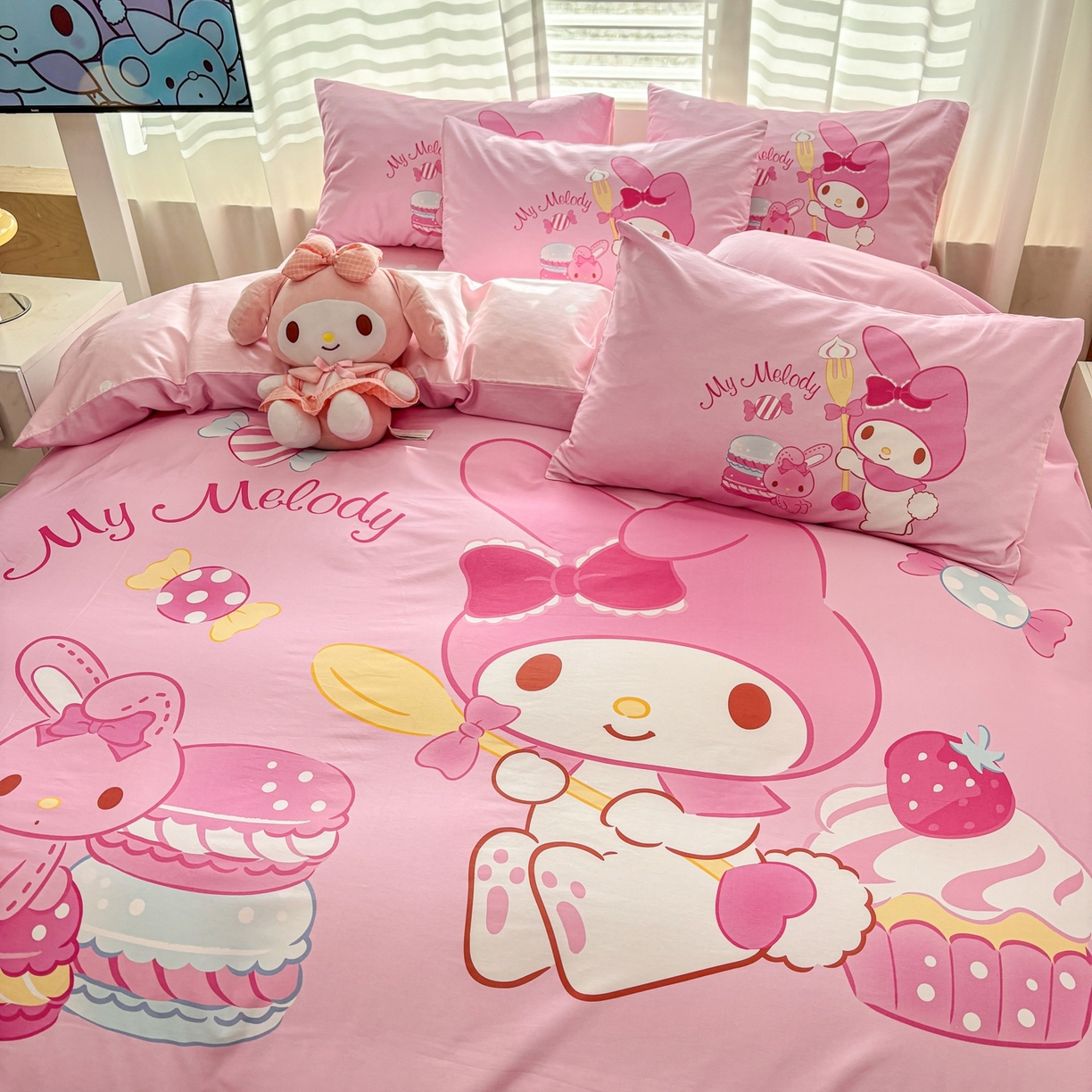 91家纺网 家纺一手货源 找家纺 孩子王家纺 2026新款卡通全棉纯棉正版授权大版三丽鸥系列四件套 蛋糕美乐蒂