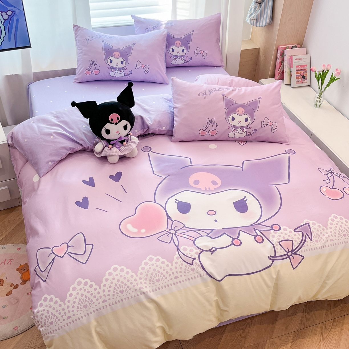 91家纺网 家纺一手货源 找家纺 孩子王家纺 2026新款卡通全棉纯棉正版授权大版三丽鸥系列四件套 幸运库洛米