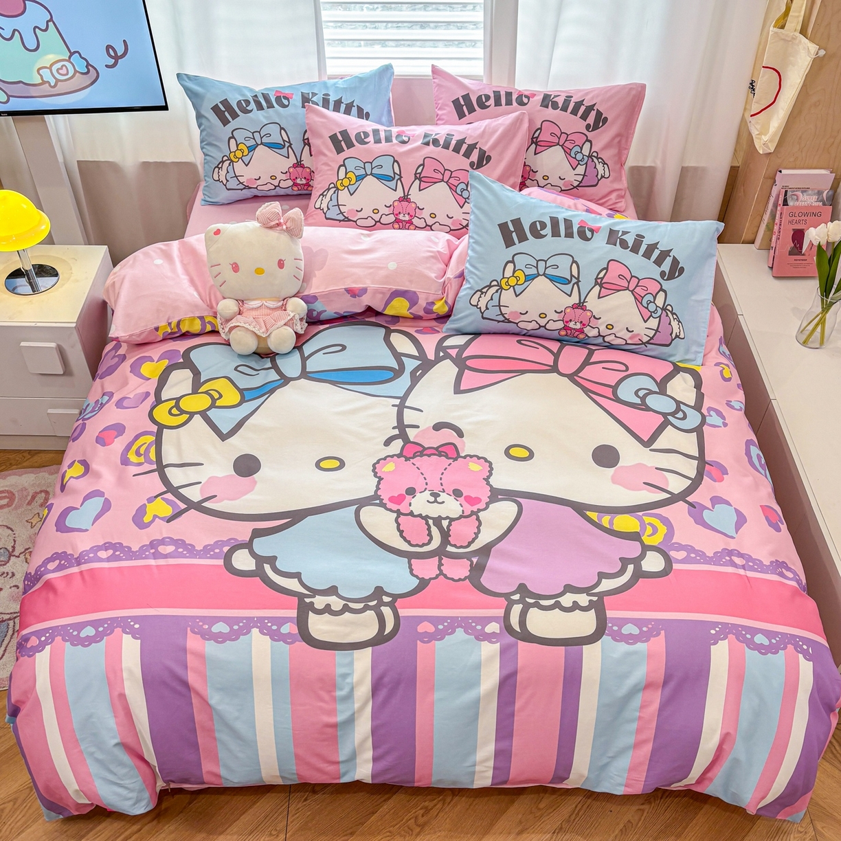 91家纺网 家纺一手货源 找家纺 孩子王家纺 2026新款卡通全棉纯棉正版授权大版三丽鸥系列四件套 kt双子星