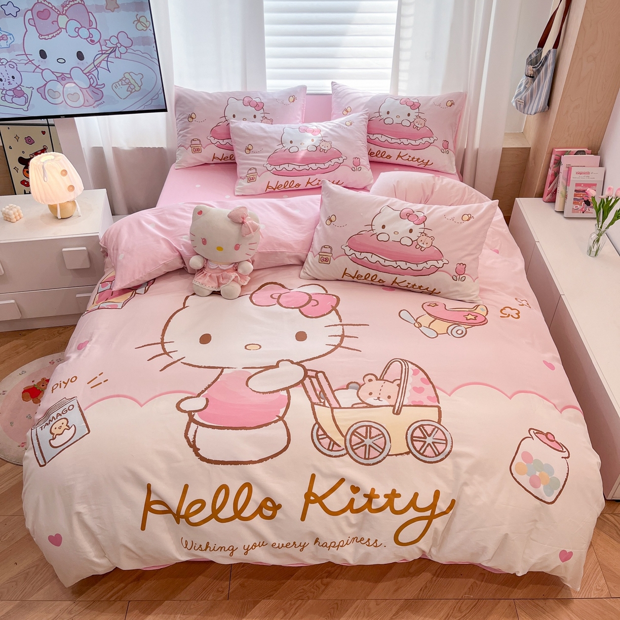 孩子王家纺 2026新款卡通全棉纯棉正版授权大版三丽鸥系列四件套 香香kt