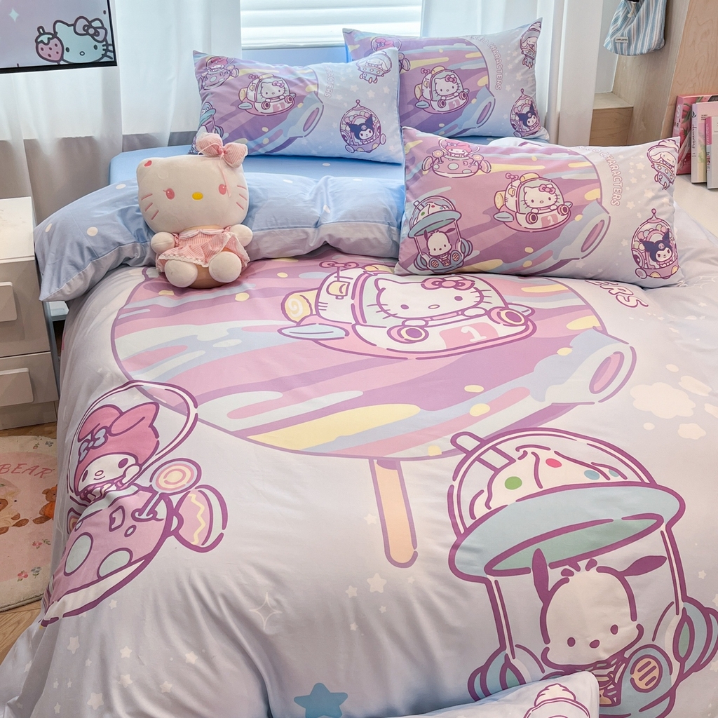 91家纺网 家纺一手货源 找家纺 孩子王家纺 2026新款卡通全棉纯棉正版授权大版三丽鸥系列四件套 梦幻家族