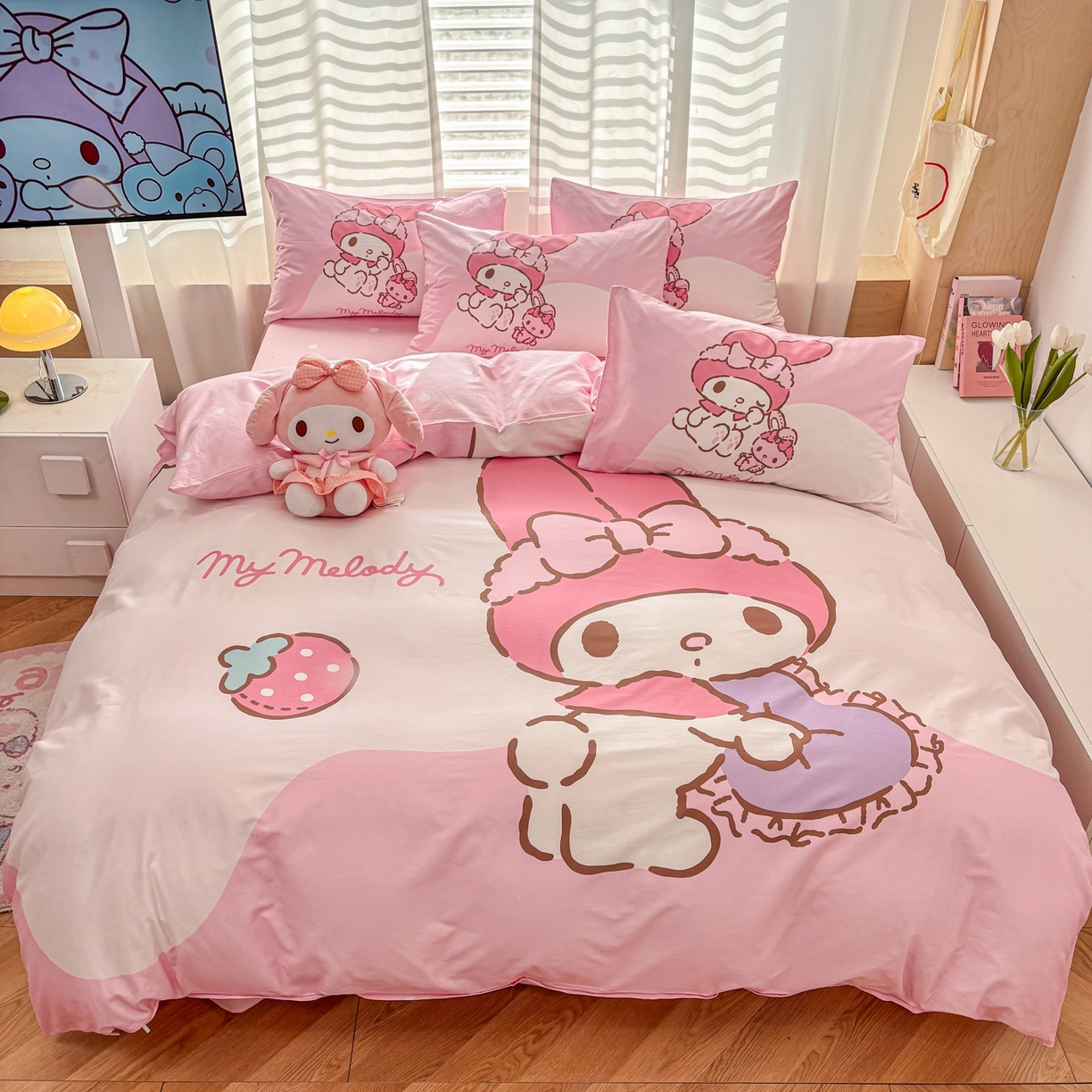 孩子王家纺 2026新款卡通全棉纯棉正版授权大版三丽鸥系列四件套 草莓美乐蒂