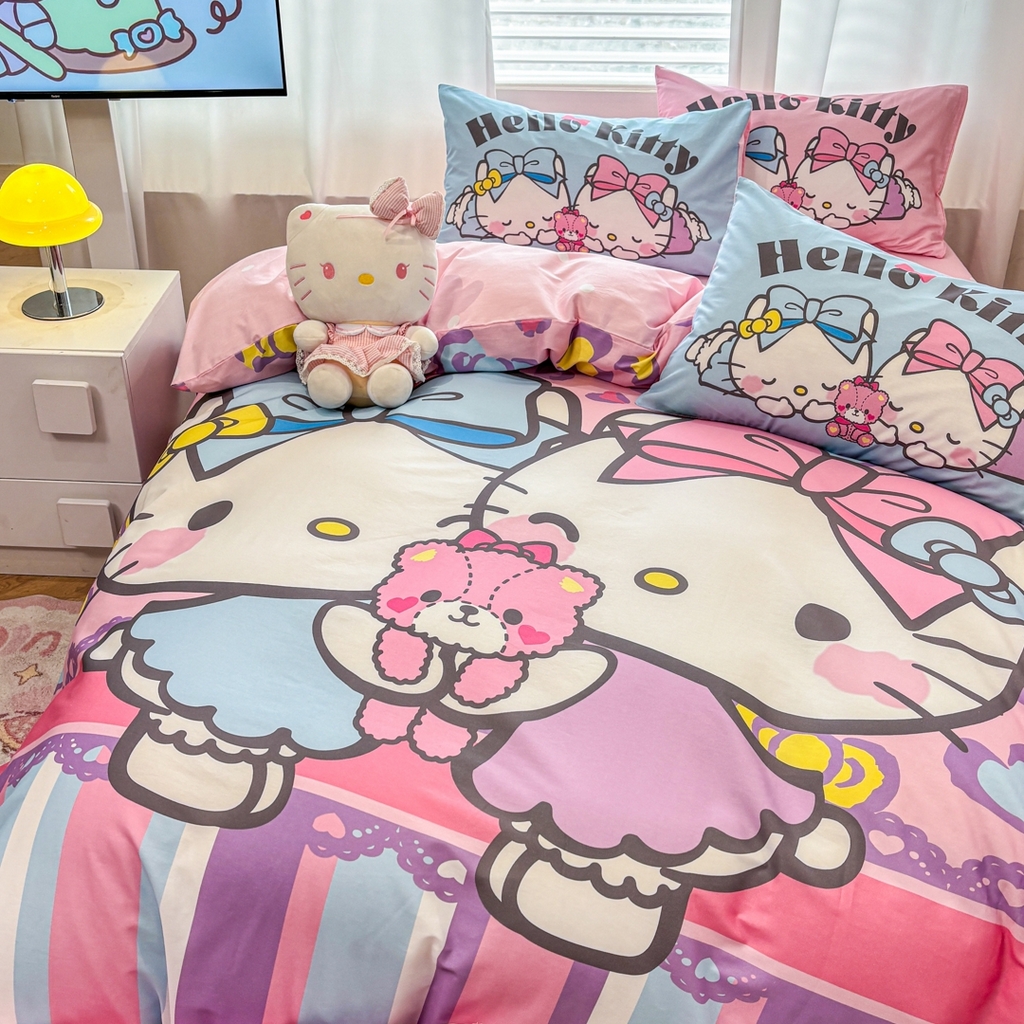 91家纺网 家纺一手货源 找家纺 孩子王家纺 2026新款卡通全棉纯棉正版授权大版三丽鸥系列四件套 kt双子星