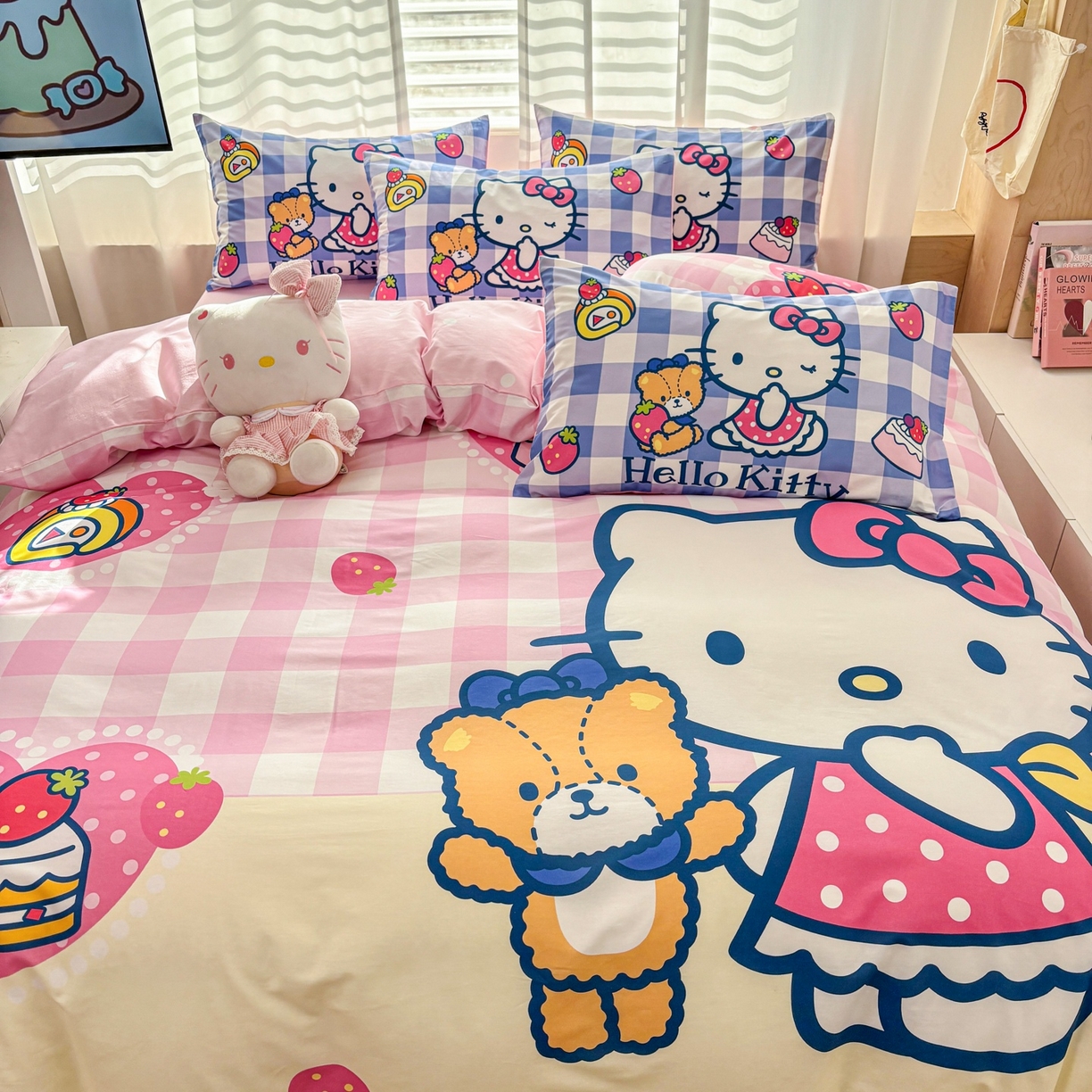 91家纺网 家纺一手货源 找家纺 孩子王家纺 2026新款卡通全棉纯棉正版授权大版三丽鸥系列四件套 格子乐园