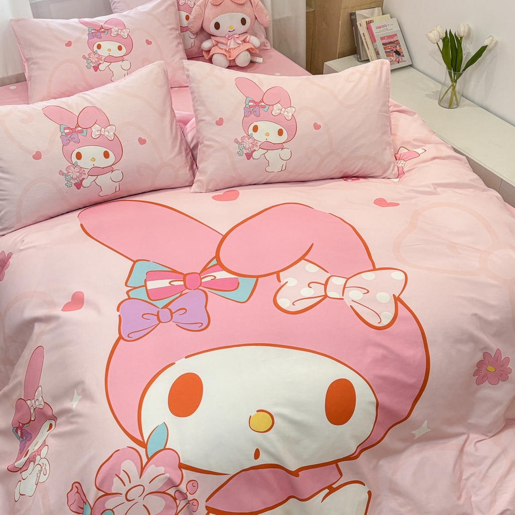 91家纺网 家纺一手货源 找家纺 孩子王家纺 2026新款卡通全棉纯棉正版授权大版三丽鸥系列四件套 调皮美乐蒂