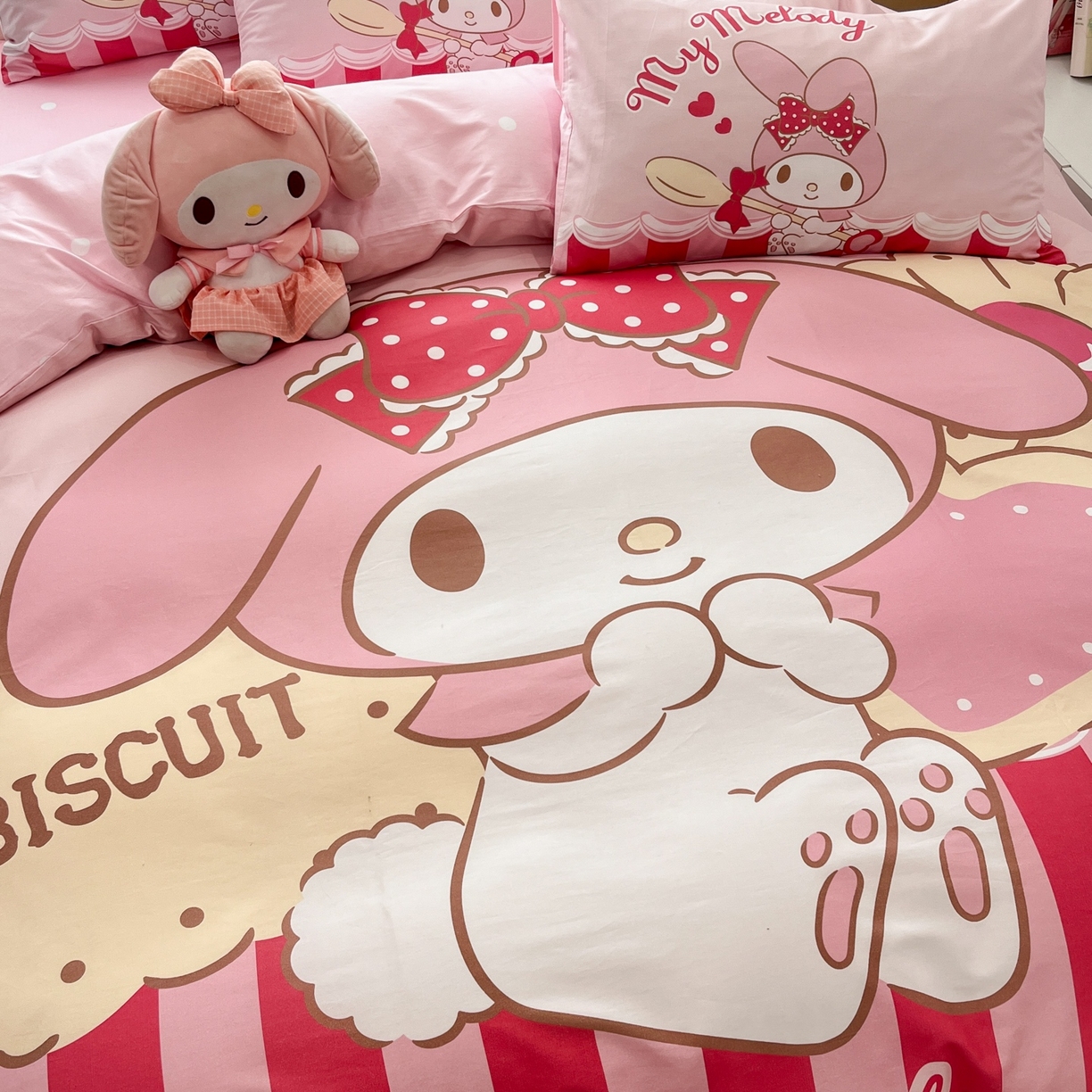 91家纺网 家纺一手货源 找家纺 孩子王家纺 2026新款卡通全棉纯棉正版授权大版三丽鸥系列四件套 饼干美乐蒂