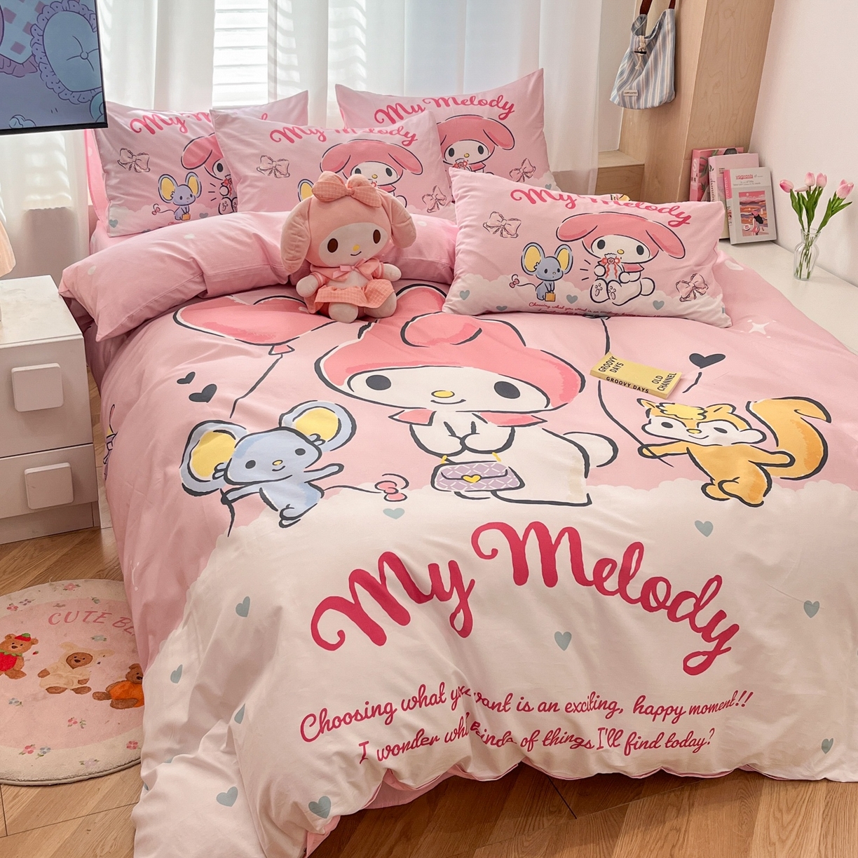 91家纺网 家纺一手货源 找家纺 孩子王家纺 2026新款卡通全棉纯棉正版授权大版三丽鸥系列四件套 卡哇伊美乐蒂