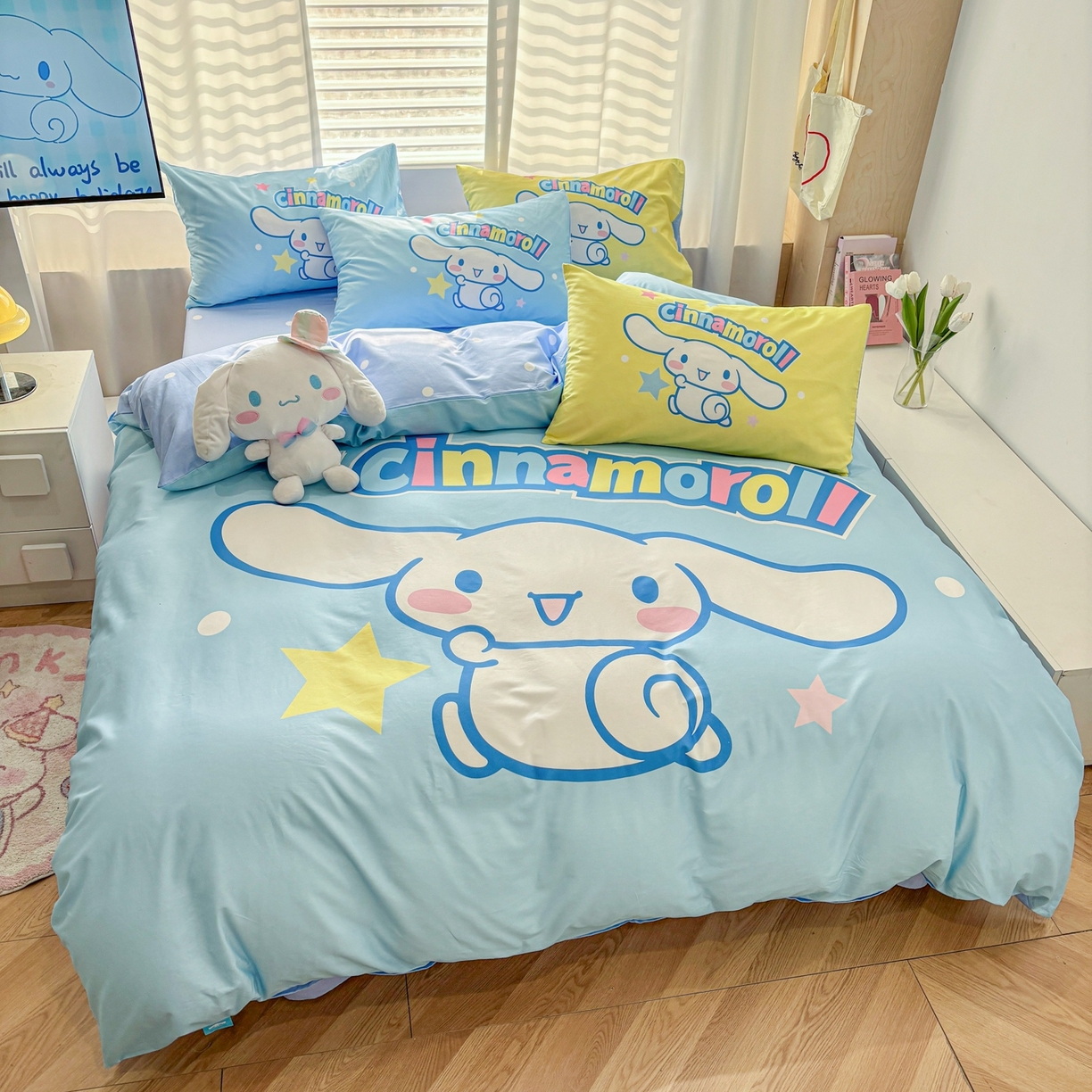 91家纺网 家纺一手货源 找家纺 孩子王家纺 2026新款卡通全棉纯棉正版授权大版三丽鸥系列四件套 星光大耳狗