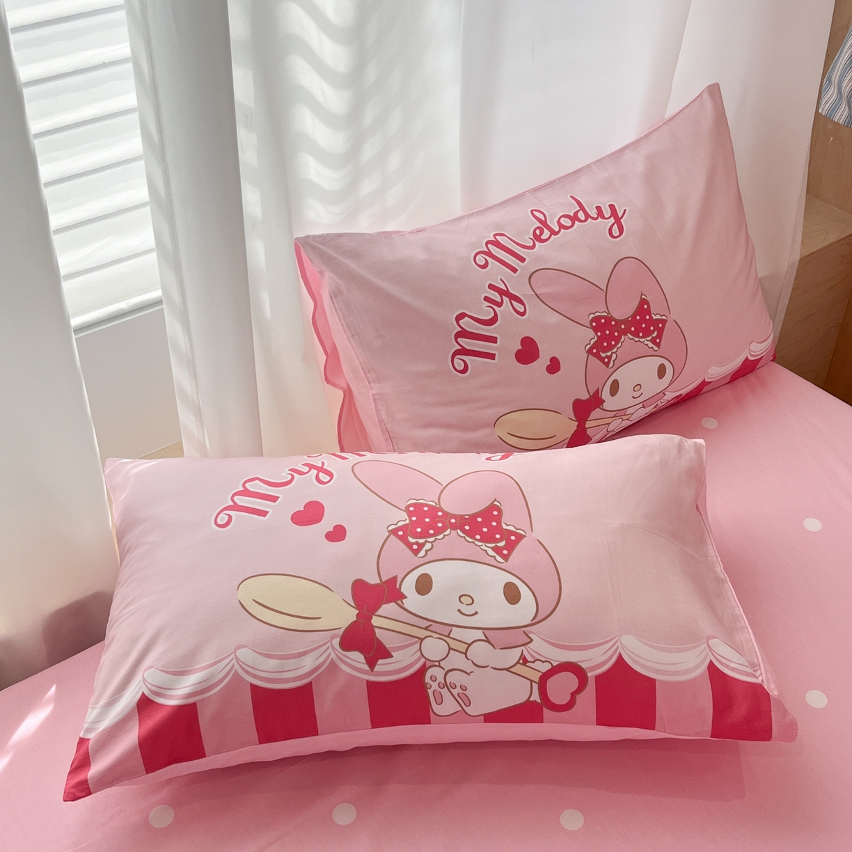 91家纺网 家纺一手货源 找家纺 孩子王家纺 2026新款卡通全棉纯棉正版授权大版三丽鸥系列四件套 饼干美乐蒂