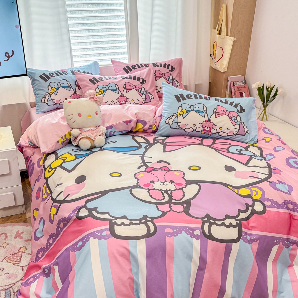 91家纺网 家纺一手货源 找家纺 孩子王家纺 2026新款卡通全棉纯棉正版授权大版三丽鸥系列四件套 kt双子星