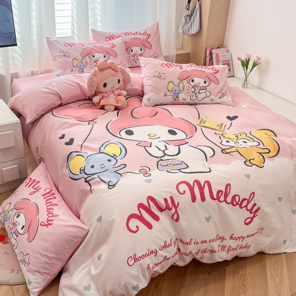 91家纺网 家纺一手货源 找家纺 孩子王家纺 2026新款卡通全棉纯棉正版授权大版三丽鸥系列四件套 卡哇伊美乐蒂