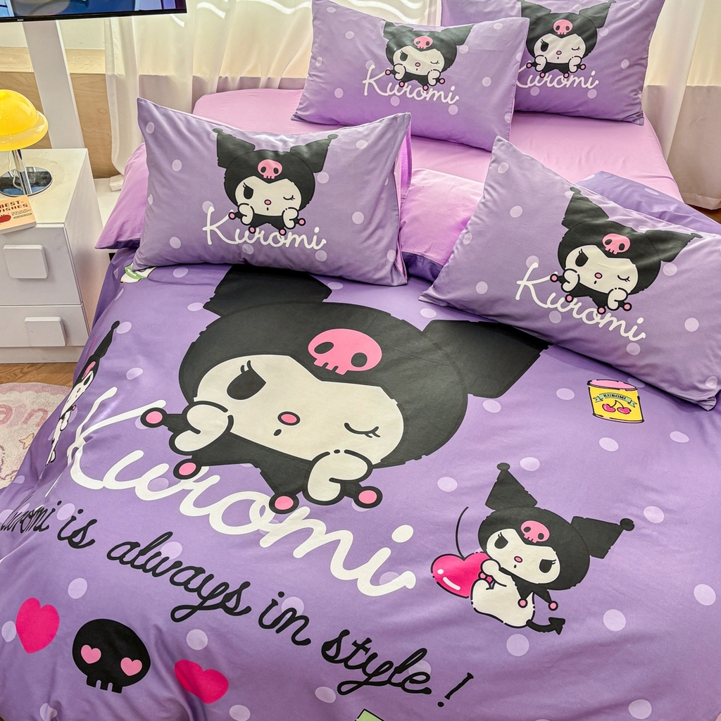 91家纺网 家纺一手货源 找家纺 孩子王家纺 2026新款卡通全棉纯棉正版授权大版三丽鸥系列四件套 圆点库洛米