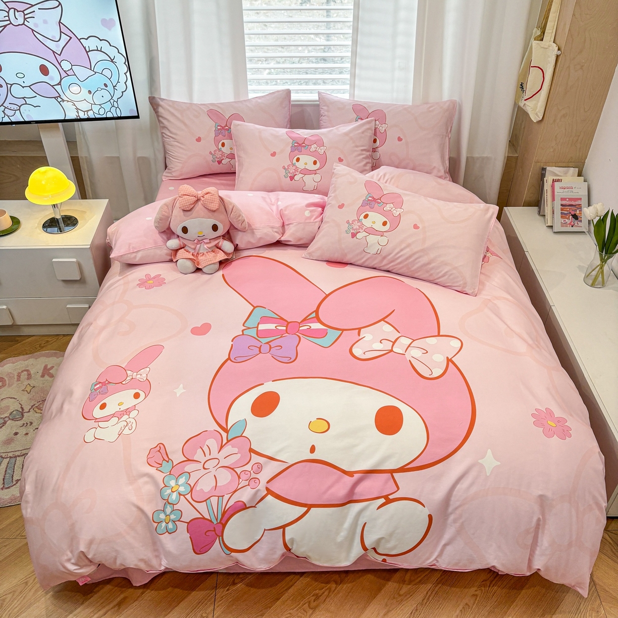 孩子王家纺 2026新款卡通全棉纯棉正版授权大版三丽鸥系列四件套 调皮美乐蒂