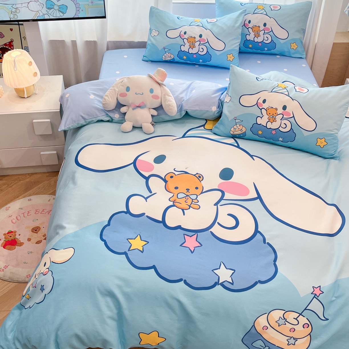 91家纺网 家纺一手货源 找家纺 孩子王家纺 2026新款卡通全棉纯棉正版授权大版三丽鸥系列四件套 棉花糖大耳狗