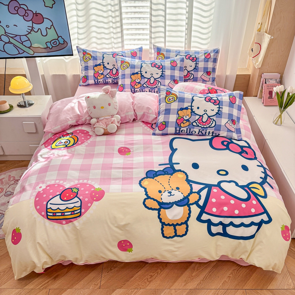 孩子王家纺 2026新款卡通全棉纯棉正版授权大版三丽鸥系列四件套 格子乐园