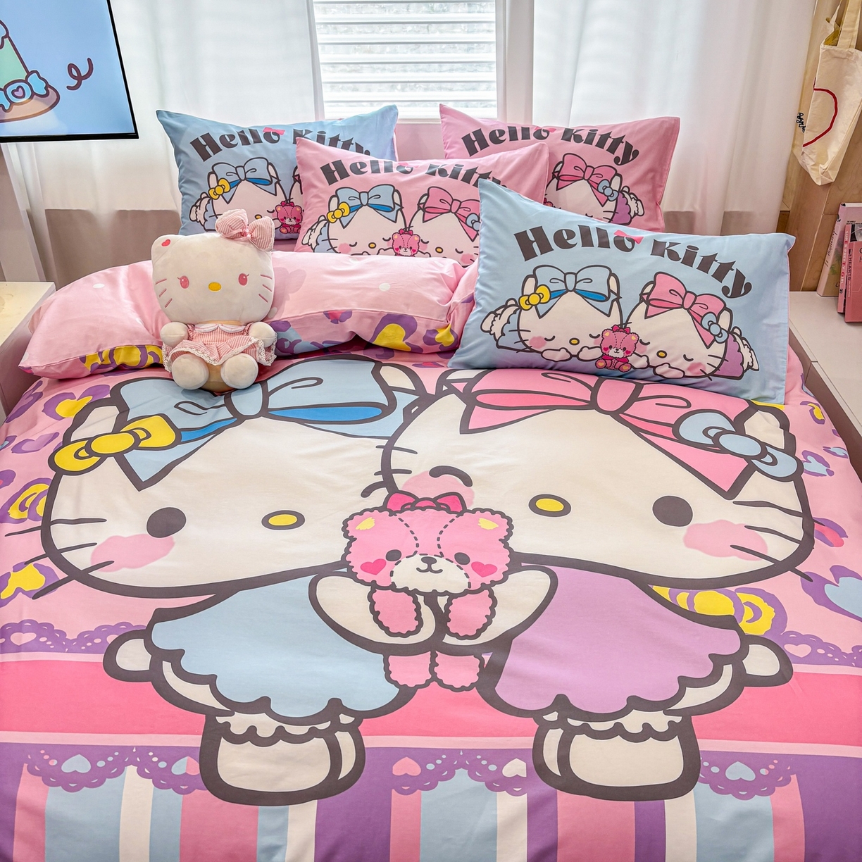 91家纺网 家纺一手货源 找家纺 孩子王家纺 2026新款卡通全棉纯棉正版授权大版三丽鸥系列四件套 kt双子星