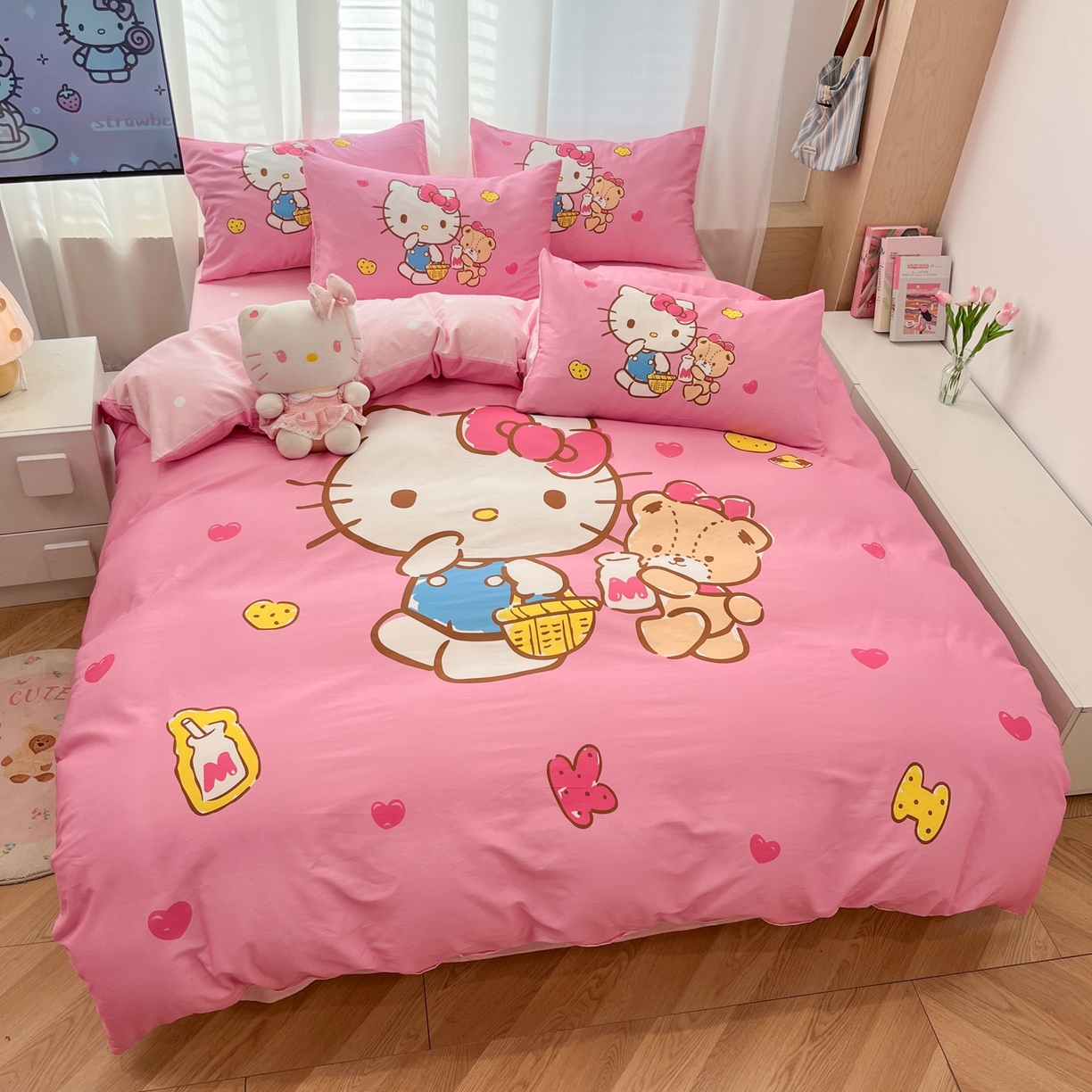 91家纺网 家纺一手货源 找家纺 孩子王家纺 2026新款卡通全棉纯棉正版授权大版三丽鸥系列四件套 温柔kt