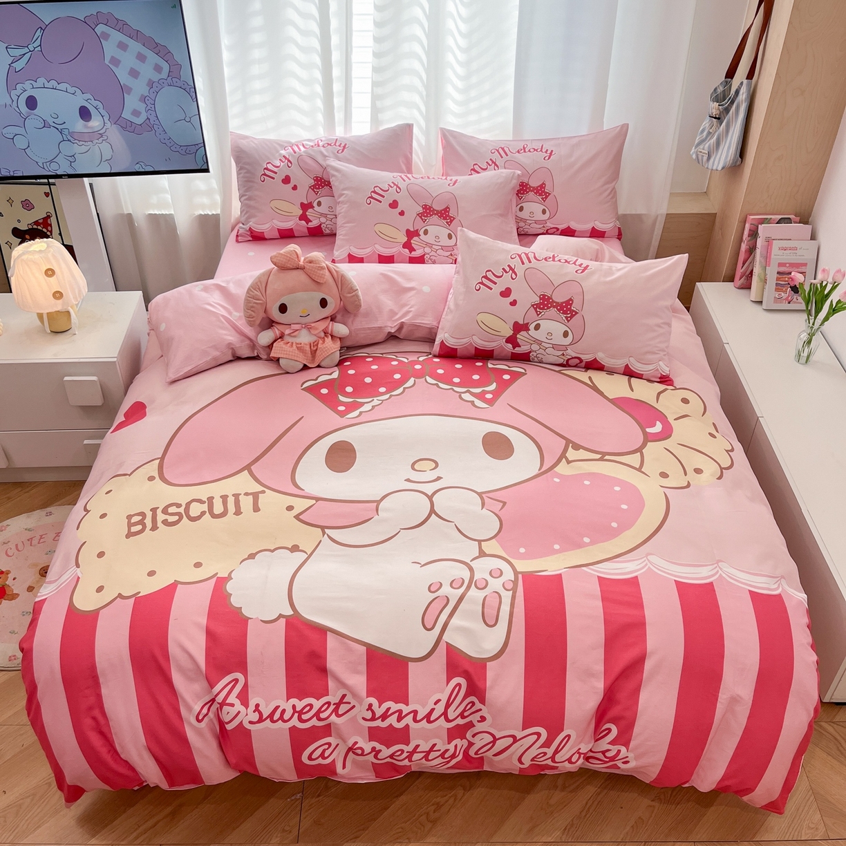 孩子王家纺 2026新款卡通全棉纯棉正版授权大版三丽鸥系列四件套 饼干美乐蒂