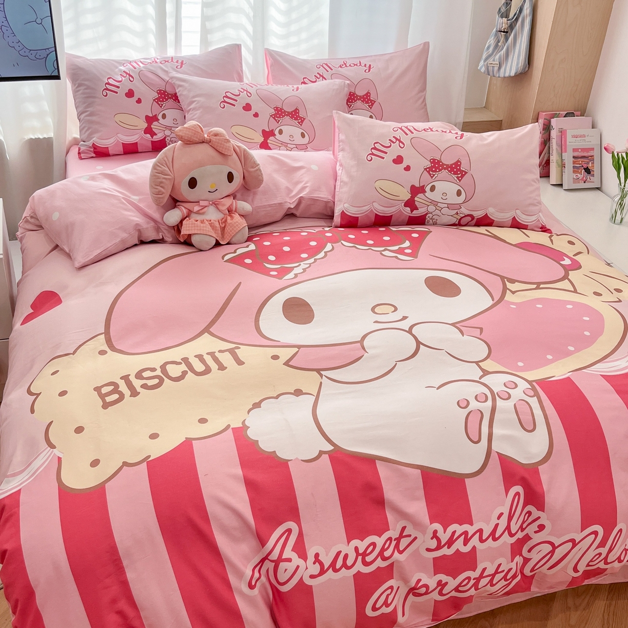 91家纺网 家纺一手货源 找家纺 孩子王家纺 2026新款卡通全棉纯棉正版授权大版三丽鸥系列四件套 饼干美乐蒂