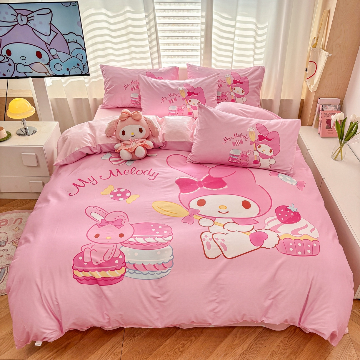 孩子王家纺 2026新款卡通全棉纯棉正版授权大版三丽鸥系列四件套 蛋糕美乐蒂