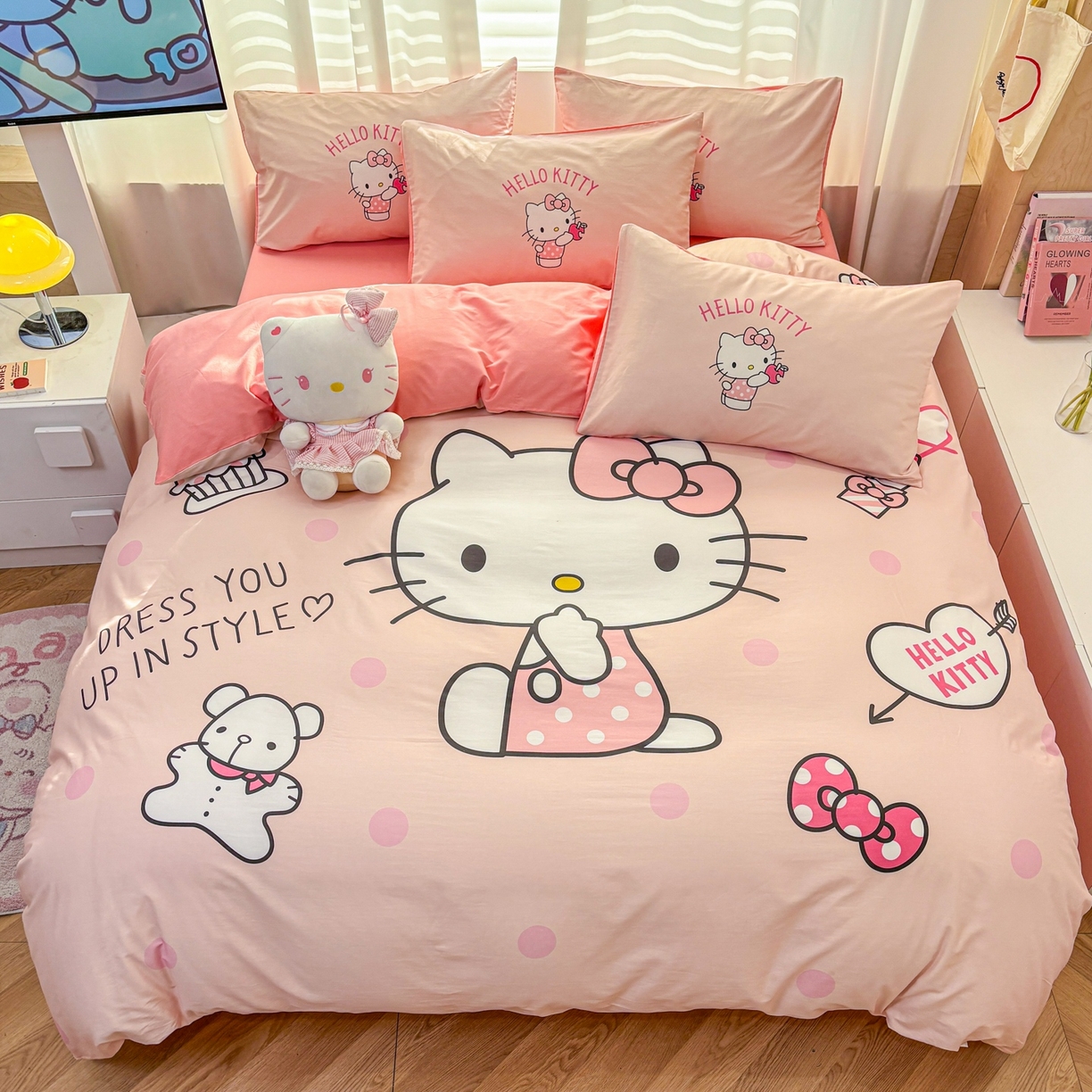 91家纺网 家纺一手货源 找家纺 孩子王家纺 2026新款卡通全棉纯棉正版授权大版三丽鸥系列四件套 时尚kt