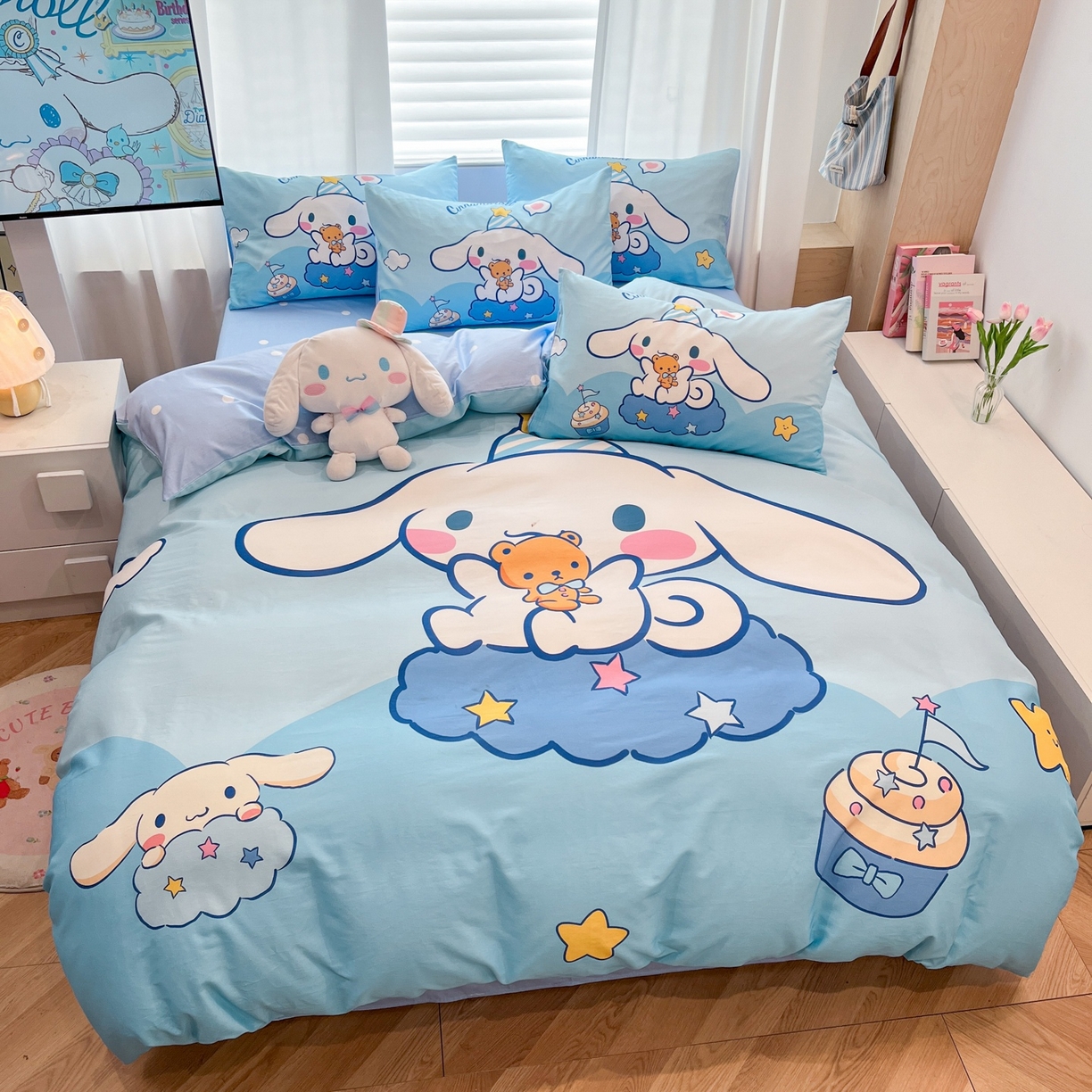 91家纺网 家纺一手货源 找家纺 孩子王家纺 2026新款卡通全棉纯棉正版授权大版三丽鸥系列四件套 棉花糖大耳狗