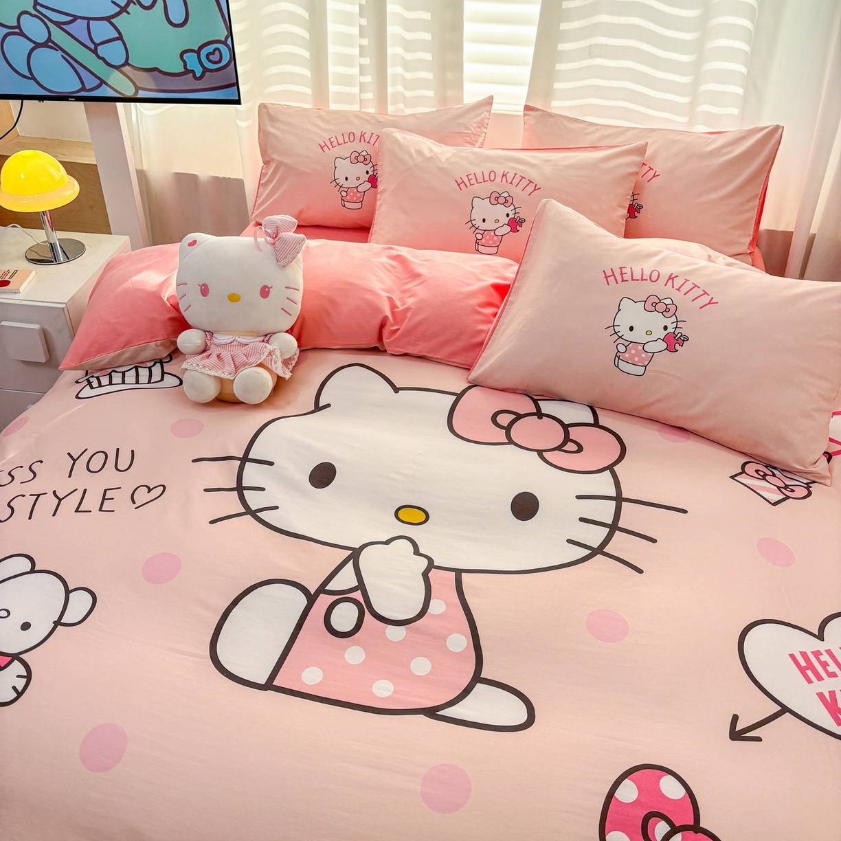 91家纺网 家纺一手货源 找家纺 孩子王家纺 2026新款卡通全棉纯棉正版授权大版三丽鸥系列四件套 时尚kt