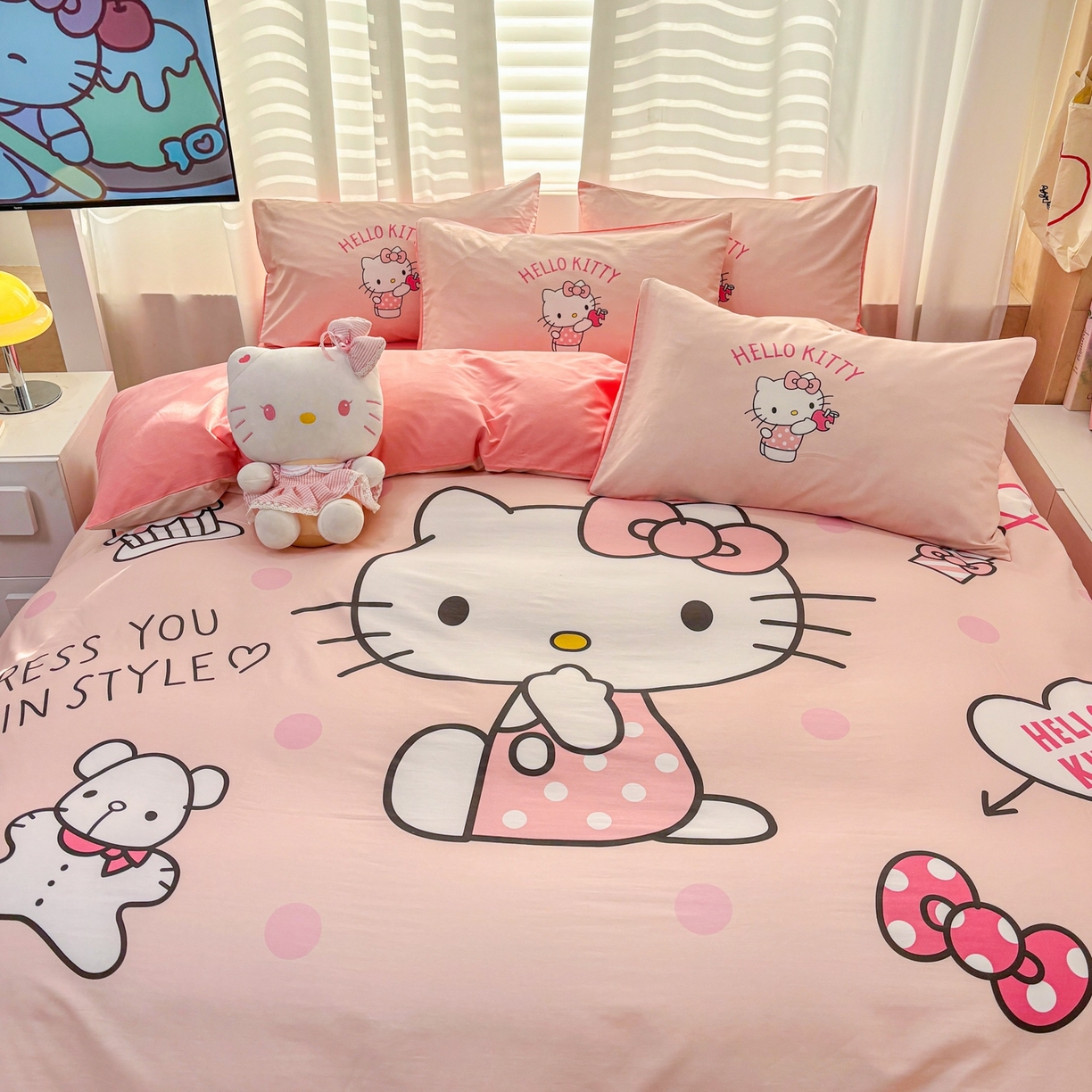 91家纺网 家纺一手货源 找家纺 孩子王家纺 2026新款卡通全棉纯棉正版授权大版三丽鸥系列四件套 时尚kt