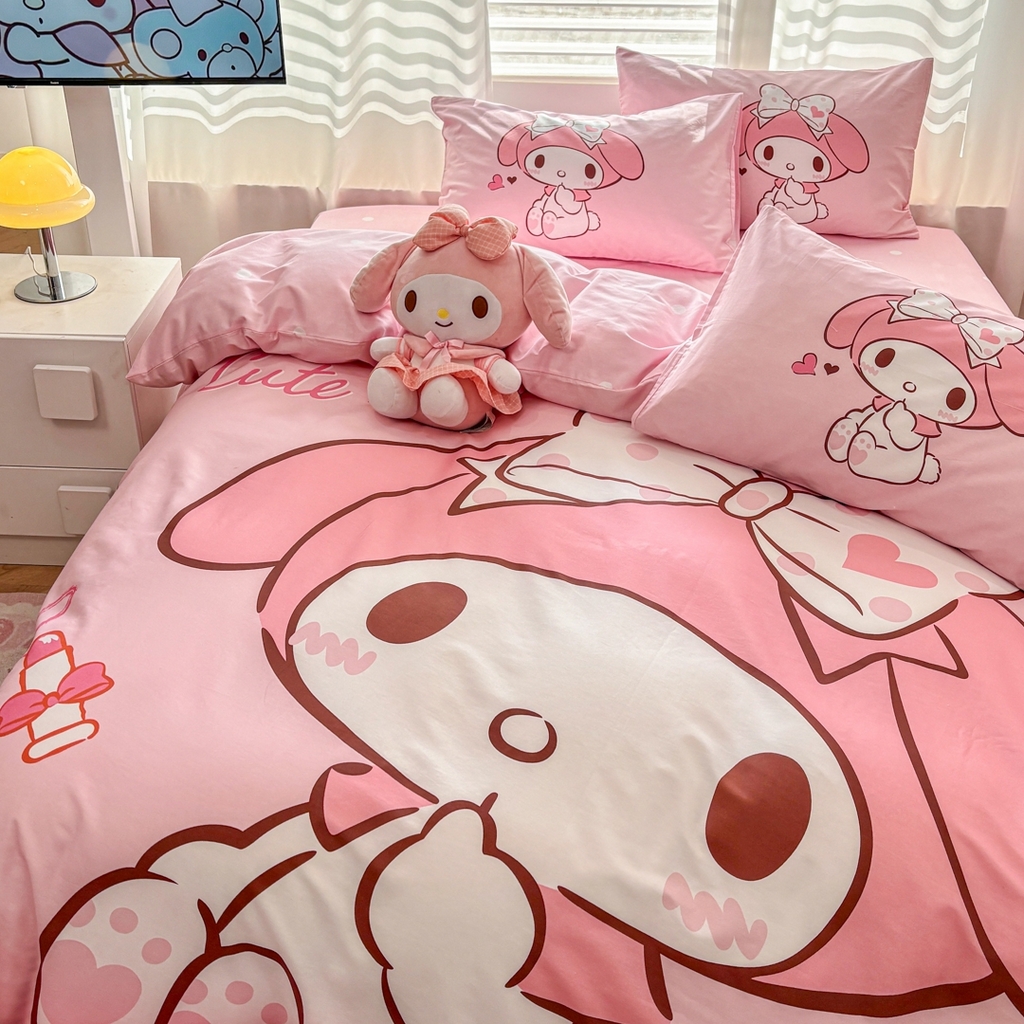 91家纺网 家纺一手货源 找家纺 孩子王家纺 2026新款卡通全棉纯棉正版授权大版三丽鸥系列四件套 仙仙美乐蒂