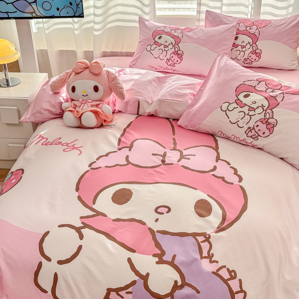 91家纺网 家纺一手货源 找家纺 孩子王家纺 2026新款卡通全棉纯棉正版授权大版三丽鸥系列四件套 草莓美乐蒂