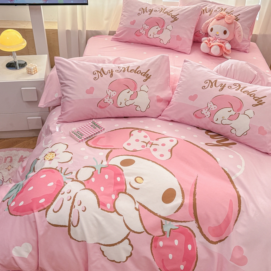 91家纺网 家纺一手货源 找家纺 孩子王家纺 2026新款卡通全棉纯棉正版授权大版三丽鸥系列四件套 美乐蒂日记