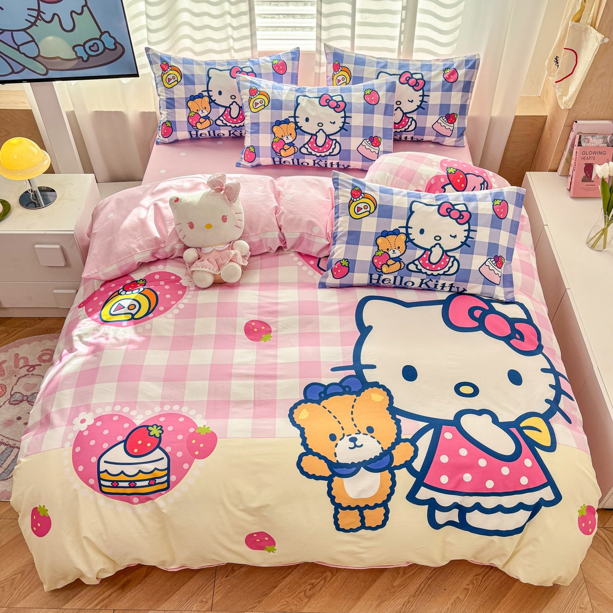 91家纺网 家纺一手货源 找家纺 孩子王家纺 2026新款卡通全棉纯棉正版授权大版三丽鸥系列四件套 格子乐园