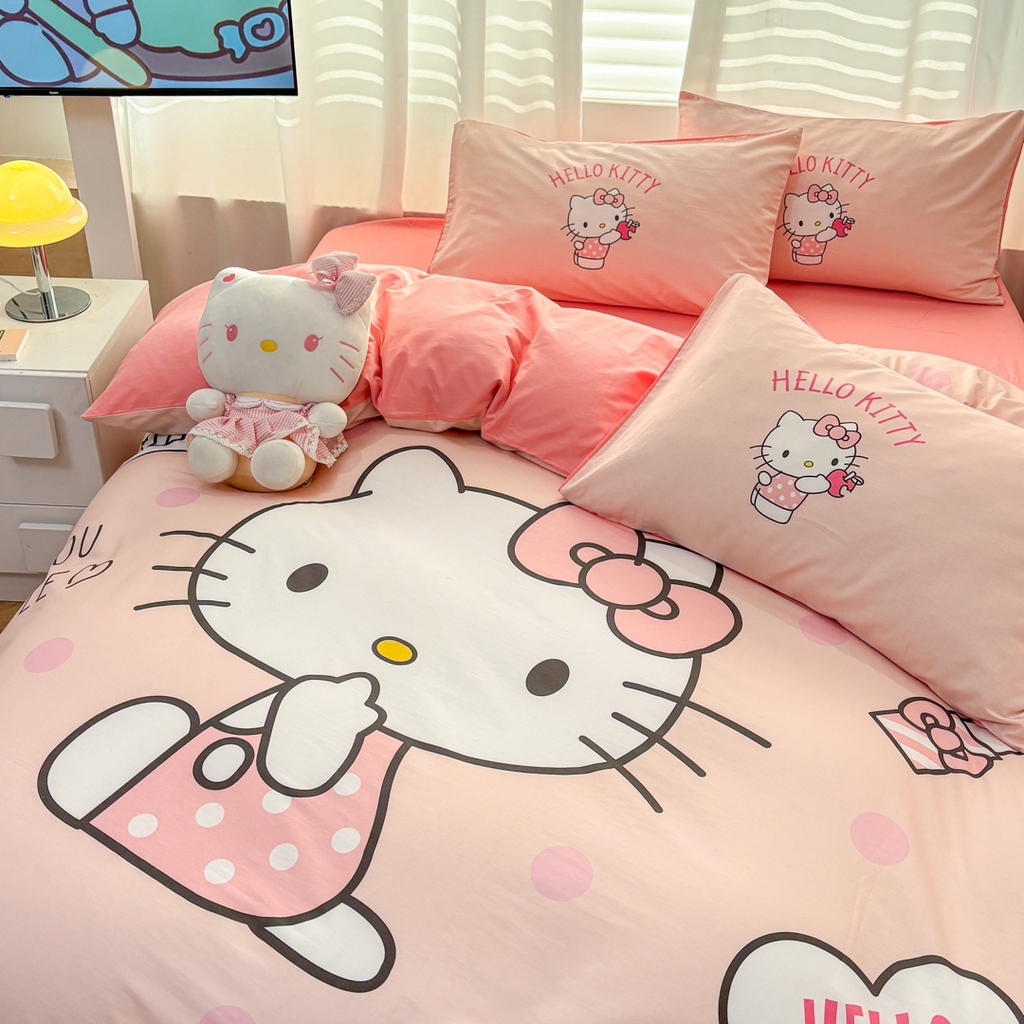 91家纺网 家纺一手货源 找家纺 孩子王家纺 2026新款卡通全棉纯棉正版授权大版三丽鸥系列四件套 时尚kt