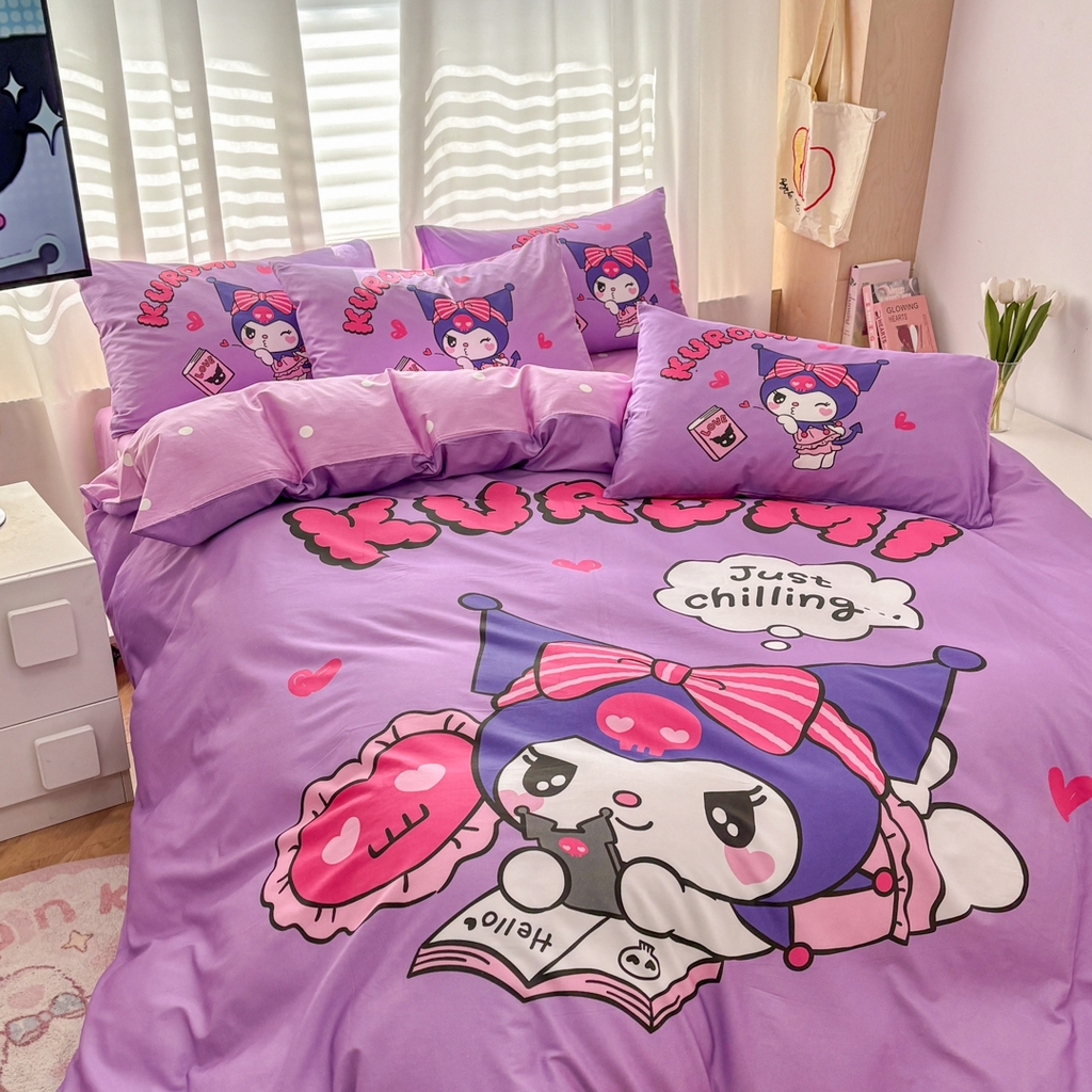 91家纺网 家纺一手货源 找家纺 孩子王家纺 2026新款卡通全棉纯棉正版授权大版三丽鸥系列四件套 睡梦库洛米