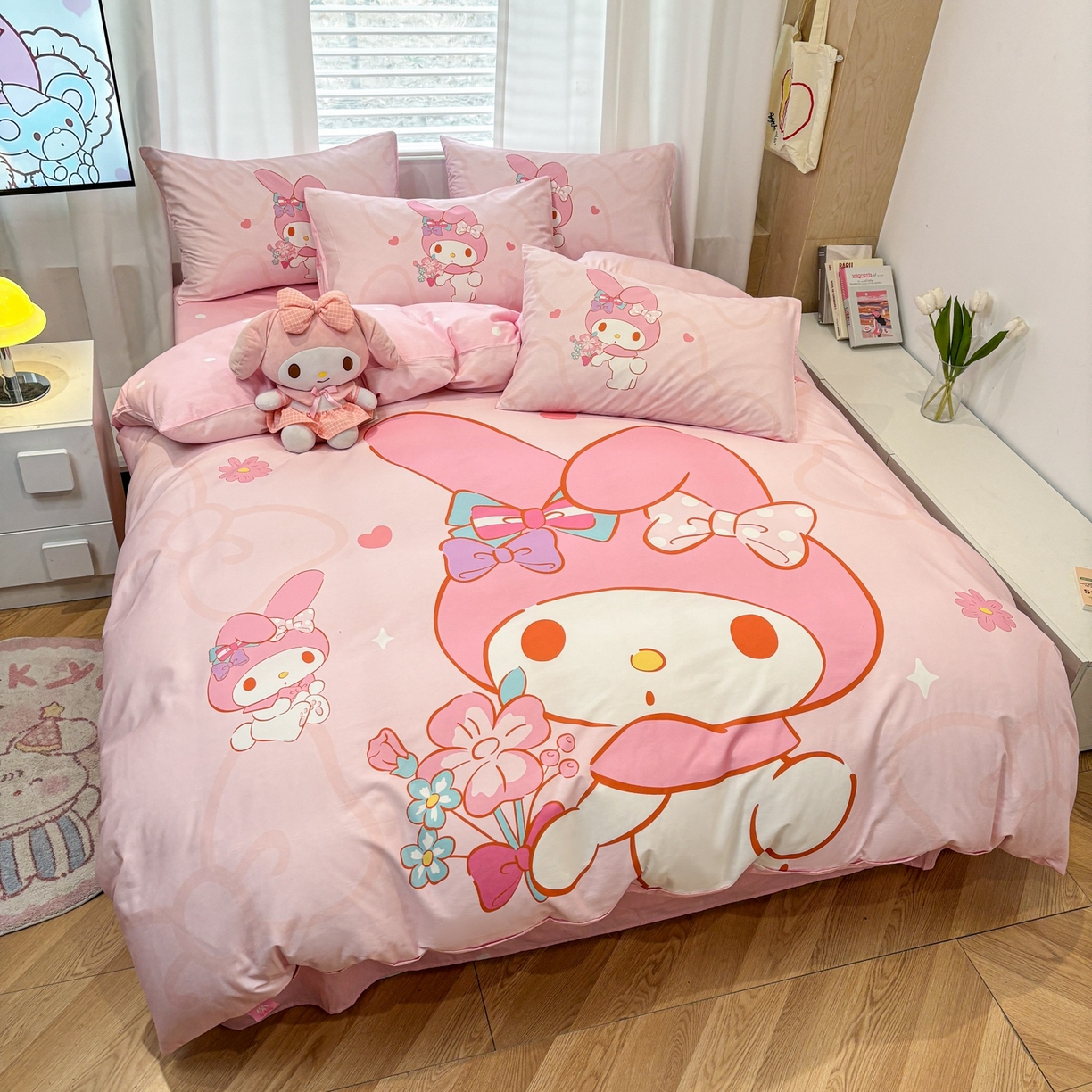 91家纺网 家纺一手货源 找家纺 孩子王家纺 2026新款卡通全棉纯棉正版授权大版三丽鸥系列四件套 调皮美乐蒂