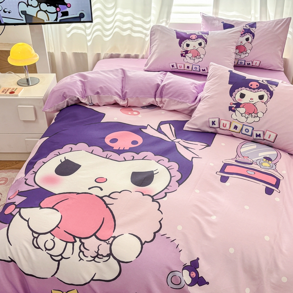 91家纺网 家纺一手货源 找家纺 孩子王家纺 2026新款卡通全棉纯棉正版授权大版三丽鸥系列四件套 美妆库洛米