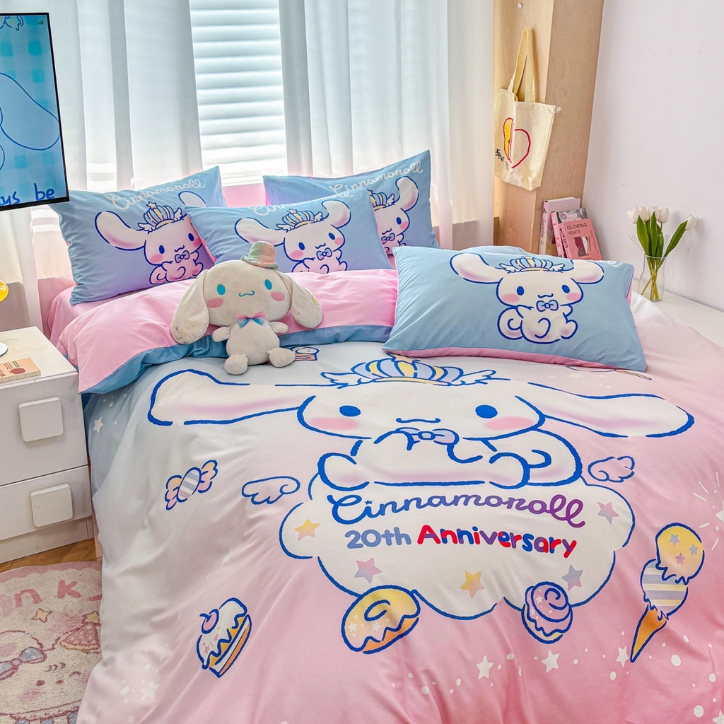 91家纺网 家纺一手货源 找家纺 孩子王家纺 2026新款卡通全棉纯棉正版授权大版三丽鸥系列四件套 闪亮玉桂狗