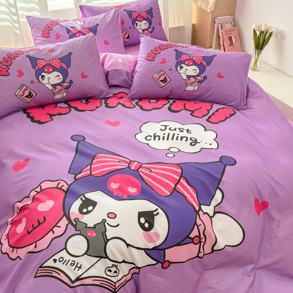 91家纺网 家纺一手货源 找家纺 孩子王家纺 2026新款卡通全棉纯棉正版授权大版三丽鸥系列四件套 睡梦库洛米