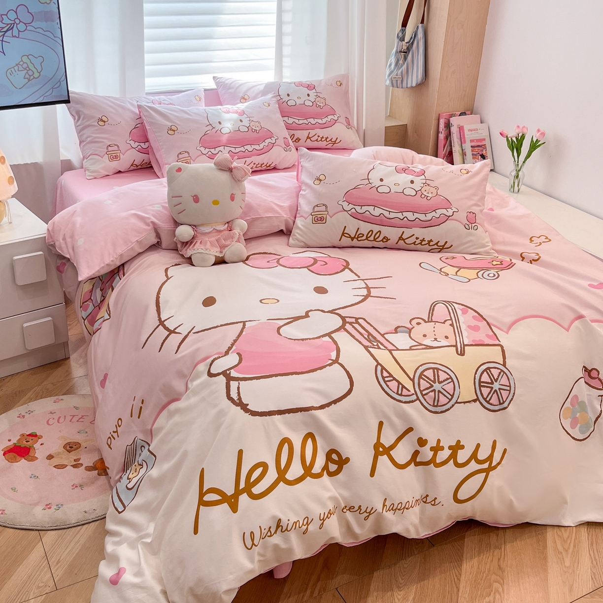 91家纺网 家纺一手货源 找家纺 孩子王家纺 2026新款卡通全棉纯棉正版授权大版三丽鸥系列四件套 香香kt