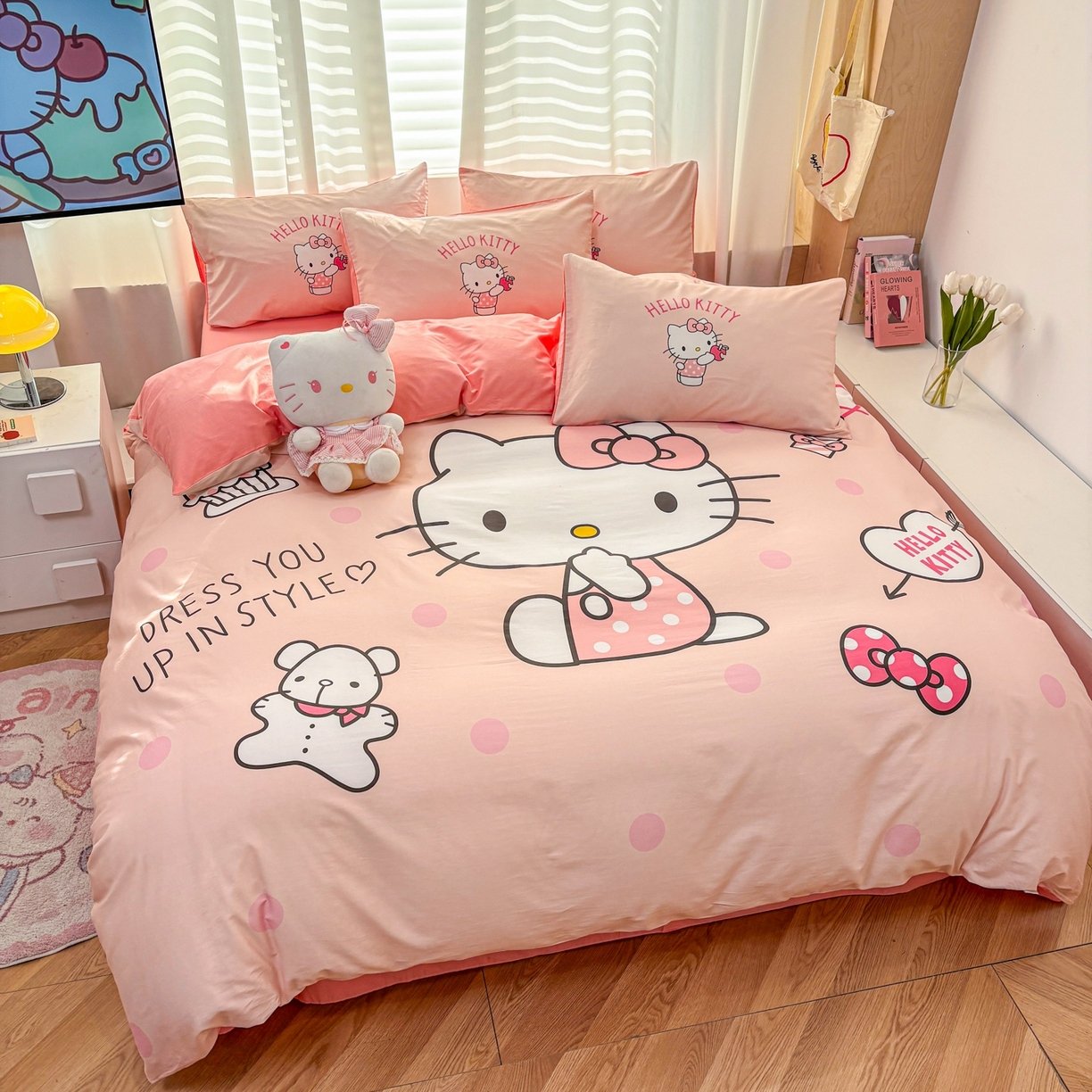 91家纺网 家纺一手货源 找家纺 孩子王家纺 2026新款卡通全棉纯棉正版授权大版三丽鸥系列四件套 时尚kt