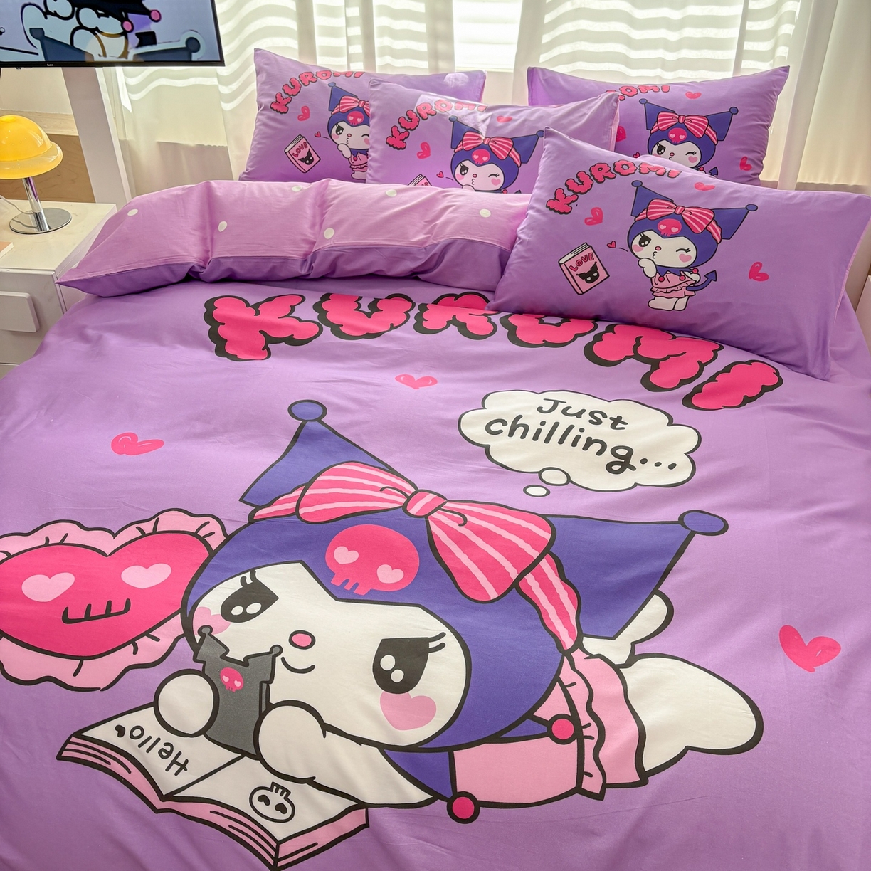 91家纺网 家纺一手货源 找家纺 孩子王家纺 2026新款卡通全棉纯棉正版授权大版三丽鸥系列四件套 睡梦库洛米