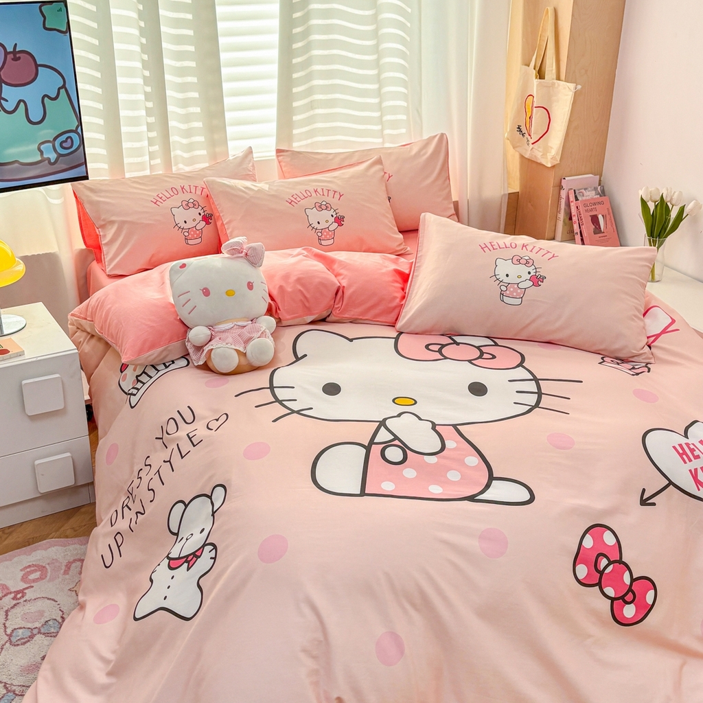 91家纺网 家纺一手货源 找家纺 孩子王家纺 2026新款卡通全棉纯棉正版授权大版三丽鸥系列四件套 时尚kt